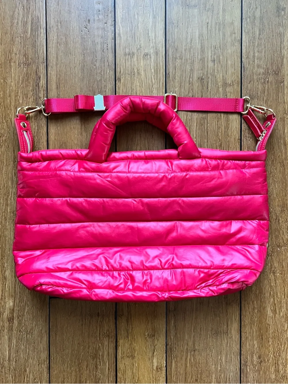 Estee Lauder Hot Pink Quilted Puffer Shoulder Tote with Detachable Strap